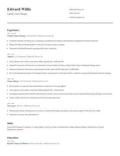 Liability Claims Manager Resume