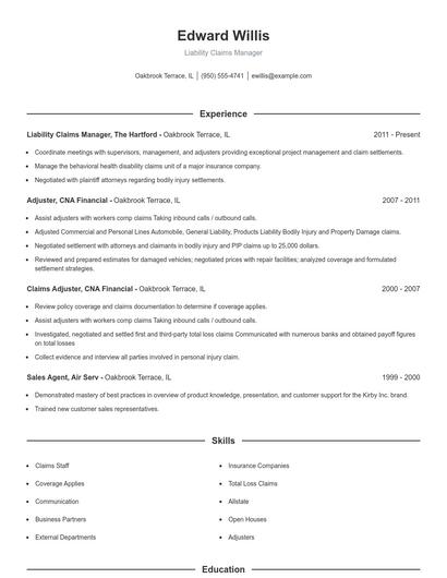 Liability Claims Manager Resume