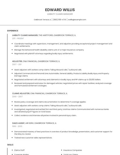 Liability Claims Manager Resume