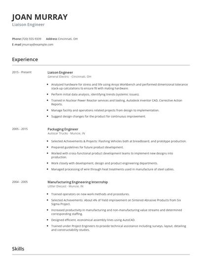 Liaison Engineer Resume