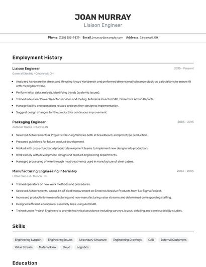 Liaison Engineer Resume