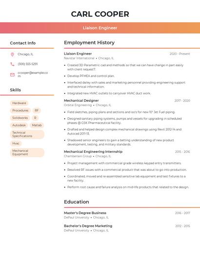 Liaison Engineer Resume