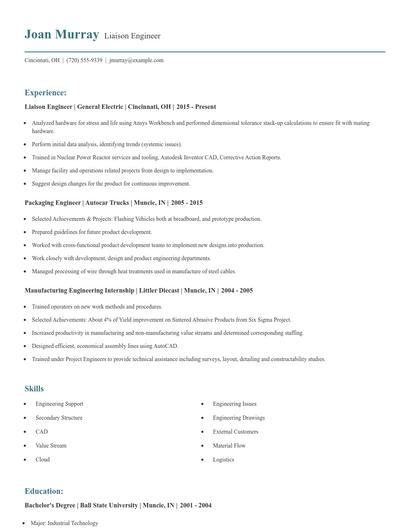 Liaison Engineer Resume