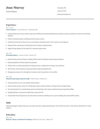 Liaison Engineer Resume