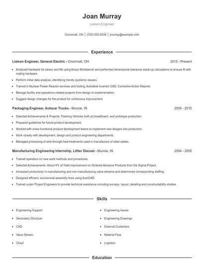 Liaison Engineer Resume