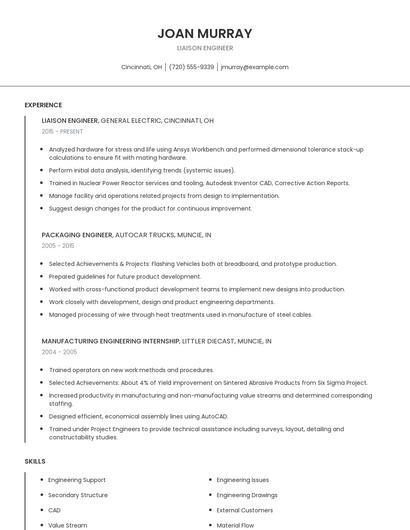 Liaison Engineer Resume