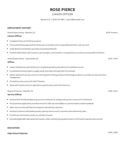 Liaison Officer Resume