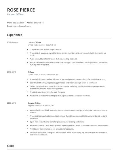 Liaison Officer Resume