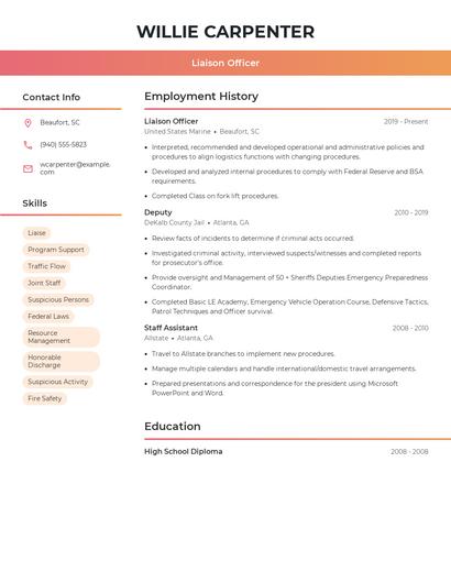 Liaison Officer Resume