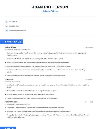 Liaison Officer Resume