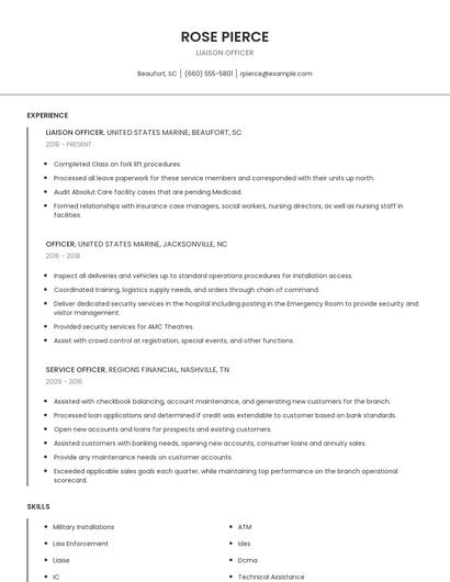 Liaison Officer Resume