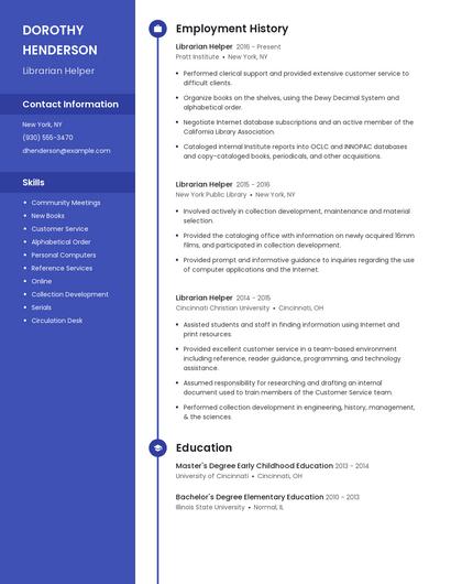 Librarian Helper Resume