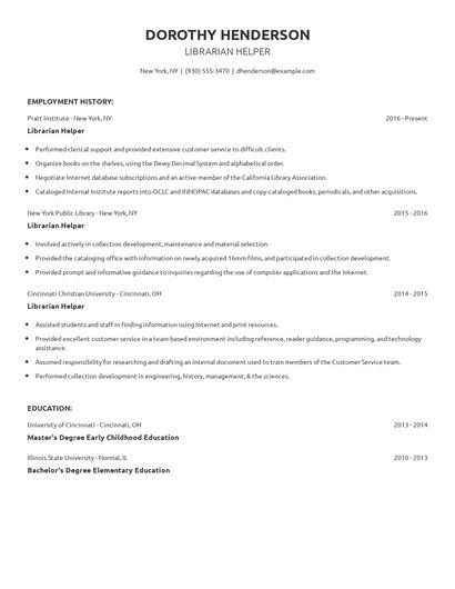 Librarian Helper Resume
