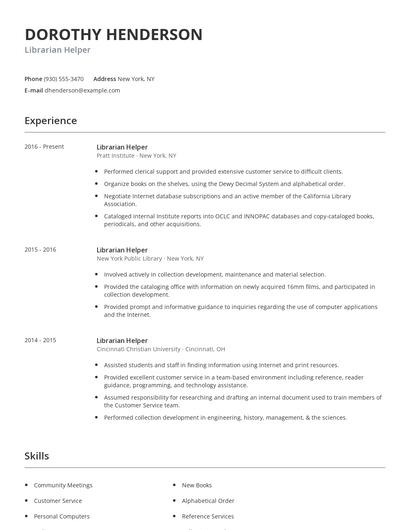 Librarian Helper Resume