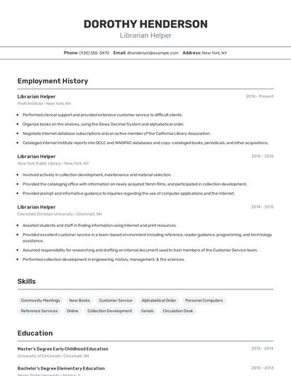 Librarian Helper Resume