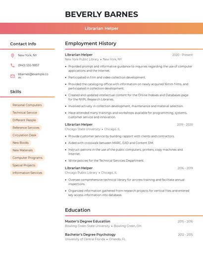Librarian Helper Resume