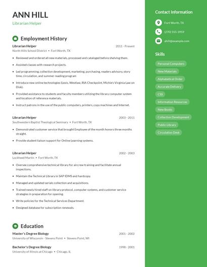 Librarian Helper Resume