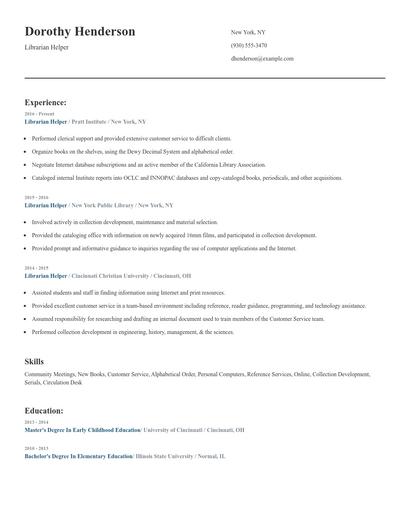 Librarian Helper Resume