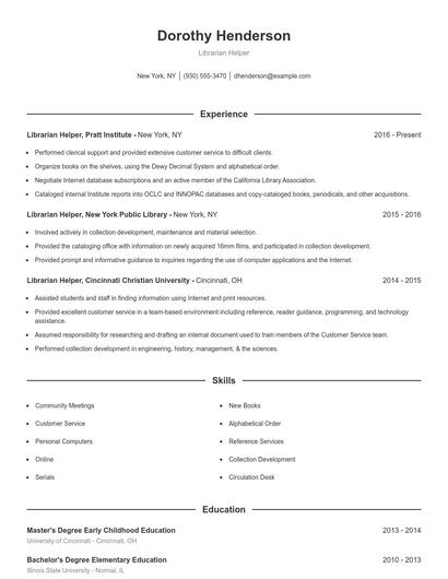 Librarian Helper Resume