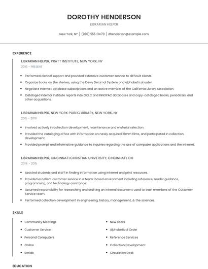 Librarian Helper Resume