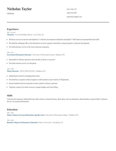Librarian Resume