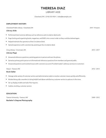 Library Aide Resume