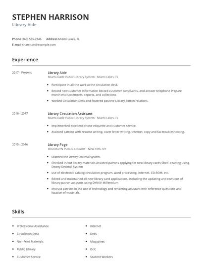 Library Aide Resume
