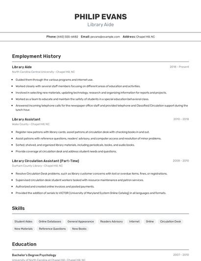 Library Aide Resume