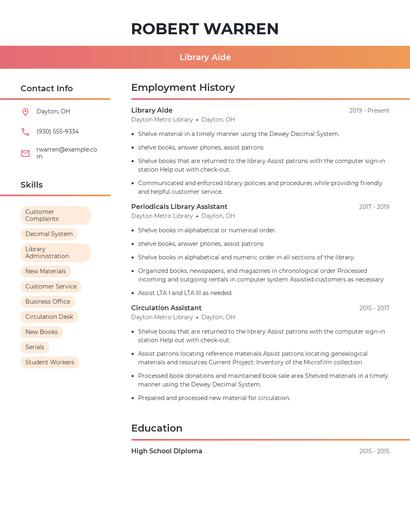 Library Aide Resume