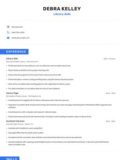 Library Aide Resume