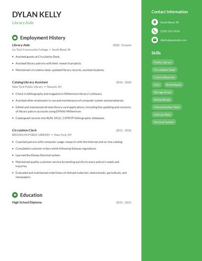 Library Aide Resume