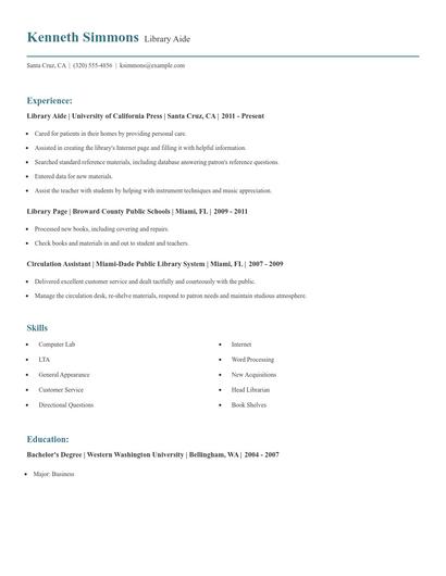 Library Aide Resume