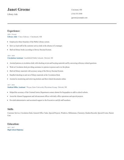 Library Aide Resume