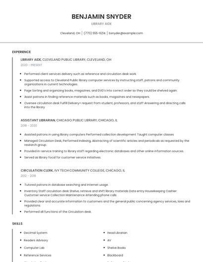 Library Aide Resume