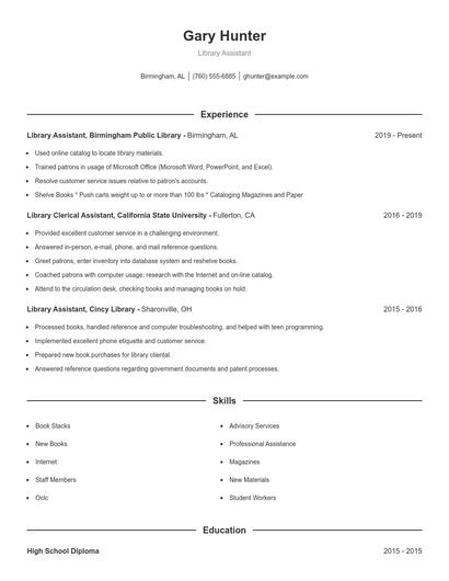 Library Assistant Resume