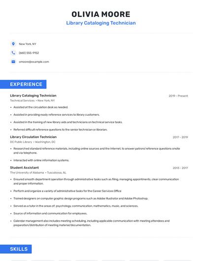 Library Cataloging Technician Resume