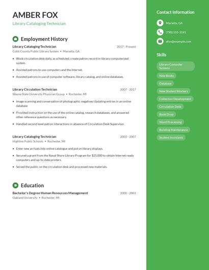 Library Cataloging Technician Resume