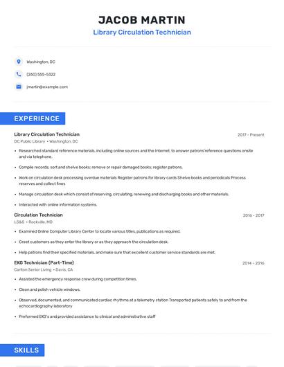 Library Circulation Technician Resume