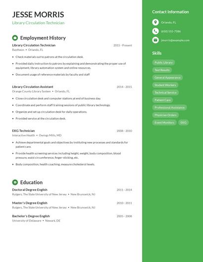 Library Circulation Technician Resume