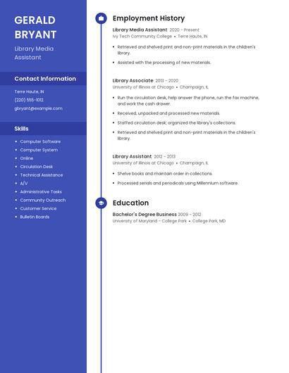 Library Media Assistant Resume