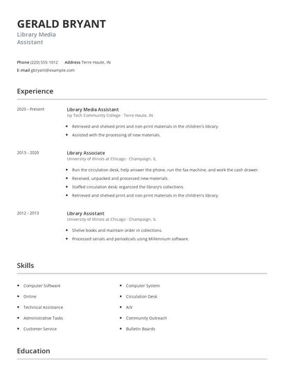 Library Media Assistant Resume