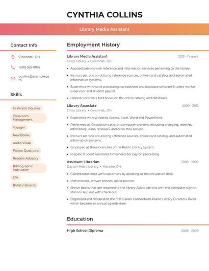 Library Media Assistant Resume