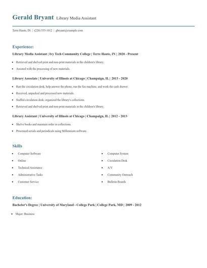 Library Media Assistant Resume