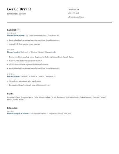 Library Media Assistant Resume