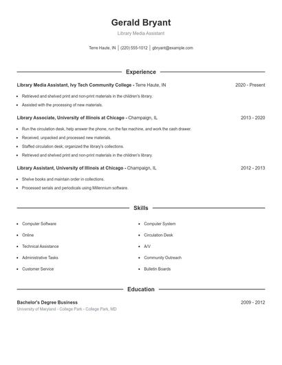 Library Media Assistant Resume
