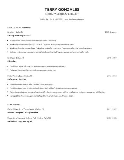 Library Media Specialist Resume