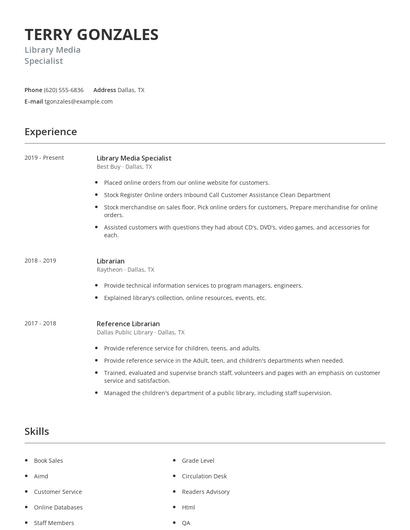 Library Media Specialist Resume