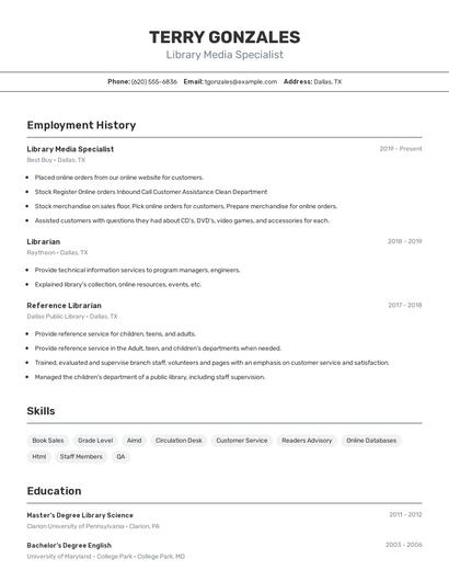 Library Media Specialist Resume