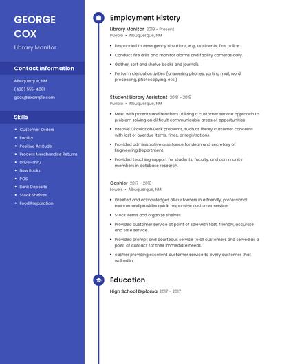 Library Monitor Resume