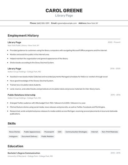 Library Page Resume